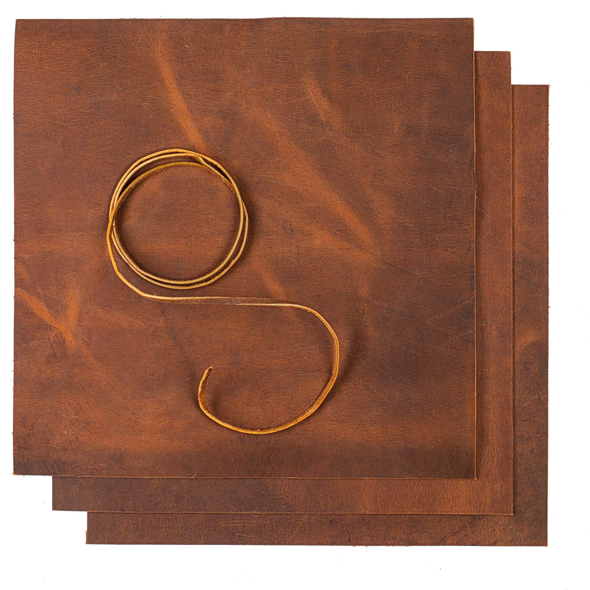 Wanderings Leather Sheets for Crafts – 3 Sheets (30x30cm) + Leather Cord (91cm) - Genuine Full Grain Buffalo Leather Squares - Great for Jewelry, Leather Wallets, Leatherworking Arts and Crafts