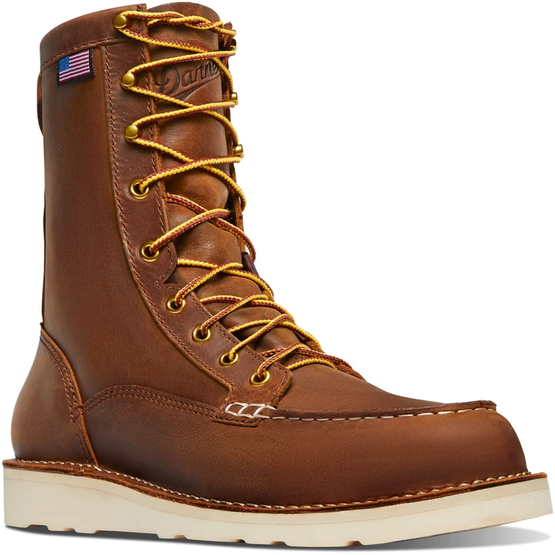 Danner Bull Run 8" Steel Toe Moc Toe Boots for Men - Made in USA, Electrical Hazard Work Boots - Ortholite Footbed, Wedge Outsole, Full-Grain Leather, Tobacco ST 8 D