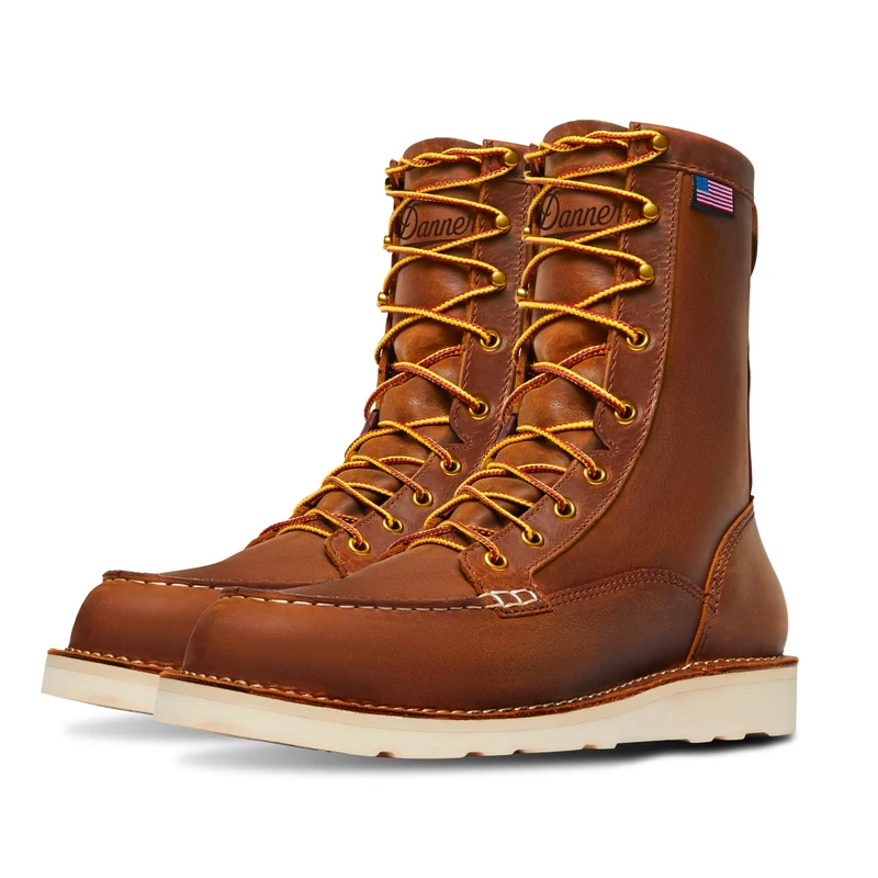 Danner Bull Run 8" Steel Toe Moc Toe Boots for Men - Made in USA, Electrical Hazard Work Boots - Ortholite Footbed, Wedge Outsole, Full-Grain Leather, Tobacco ST 12 D