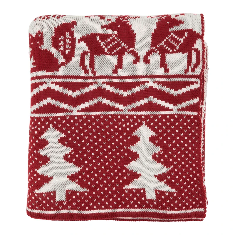 SARO LIFESTYLE Reindeer and Christmas Tree Knit Throw
