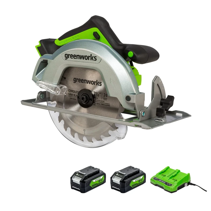 Greenworks 24V brushless circ saw + 2x G24B4 Battery, 24 V, 4.0Ah GEN 2 + 24V 2A Dual Slot Universal Charger