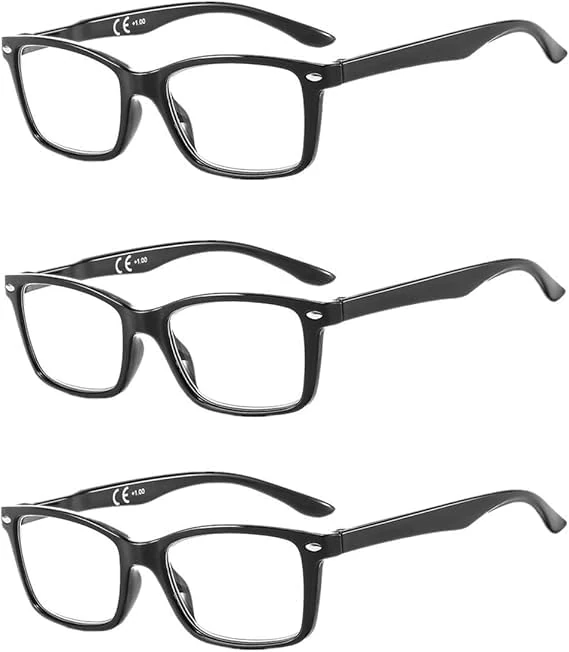 Suertree 3 Pack Reading Glasses Spring Hinge Computer Glasses Square Presbyopic Reader Glasses Aided Eyelasses Unisex 1.0 BM151