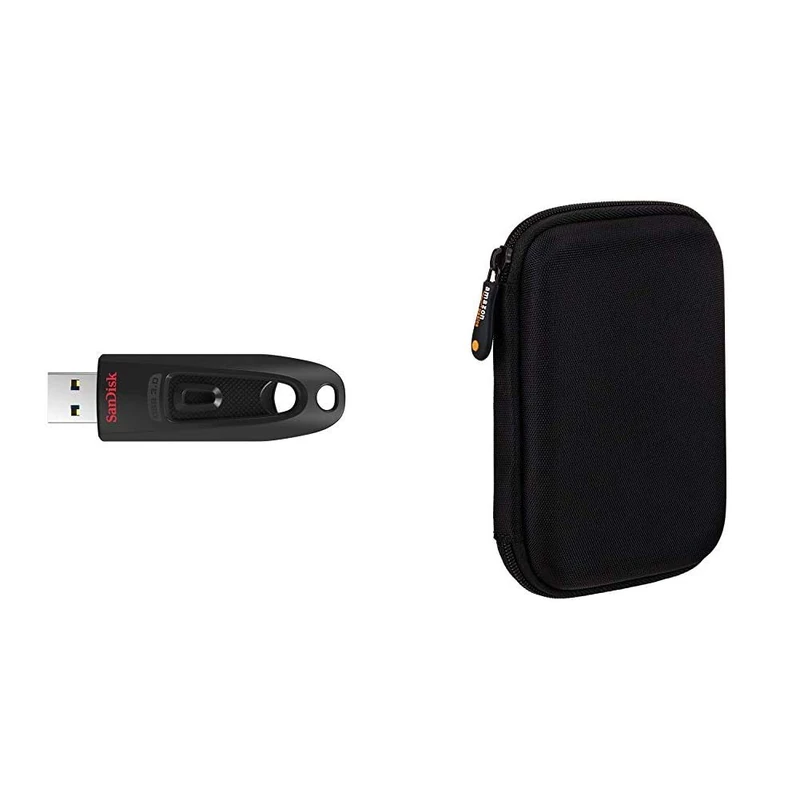 SanDisk Ultra 256 GB USB Flash Drive USB 3.0 Up to 130 MB/s Read & Amazon Basics External Hard Drive Case