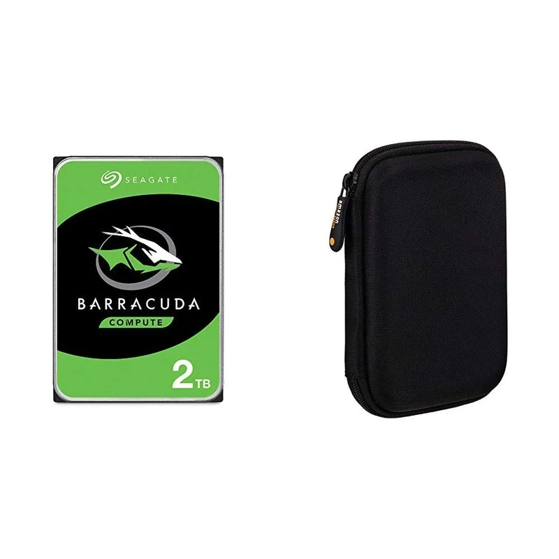 Seagate BarraCuda 2TB Internal Hard Drive HDD – 3.5 Inch SATA 6Gb/s 7200 RPM 256MB Cache 3.5-Inch – Amazon Exclusive - Frustration Free Packaging (ST2000DMZ08) & Amazon Basics External Hard Drive Case