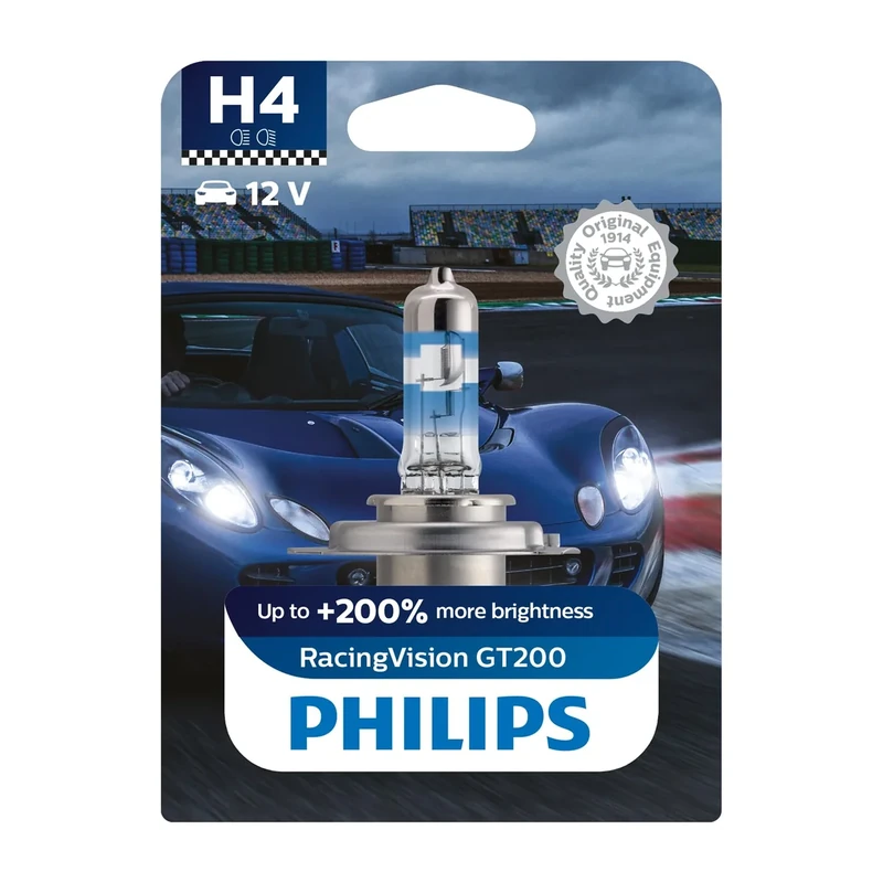Philips RacingVision GT200 H4 car headlight bulb +200%, single blister