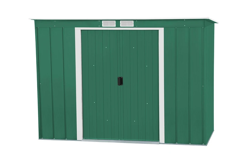 Duramax ECO 8 x 4 (3.25 m2) Pent Roof Metal Storage Shed, Hot-Dipped Galvanized Metal Garden Shed, Tool Storage Shed, Strong Reinforced Roof Structure, Maintenance-Free Metal Shed, Green