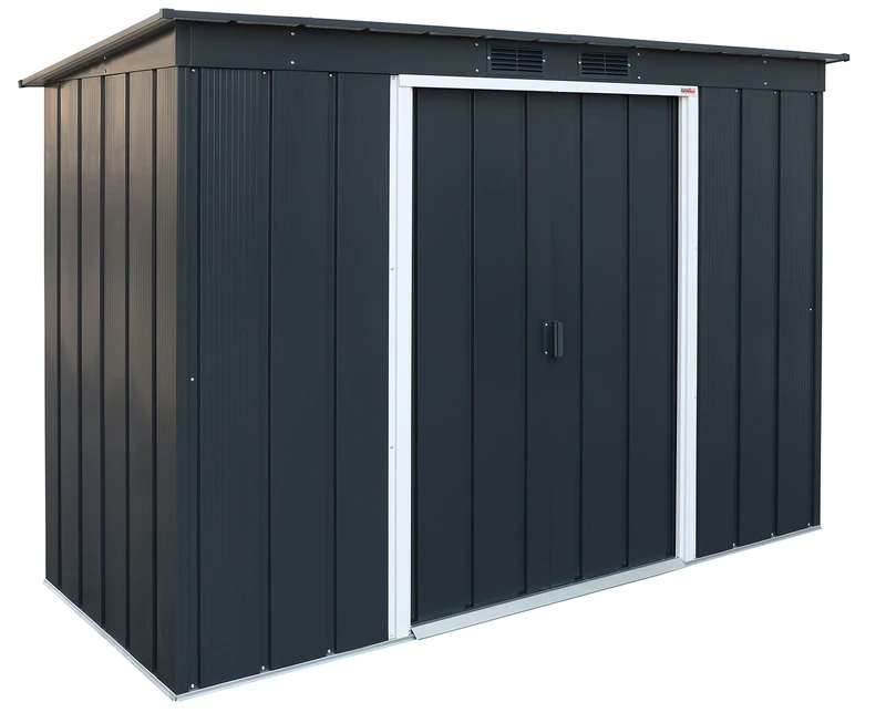 Duramax ECO 8 x 4 (3.32 m2) Pent Roof Metal Storage Shed, Hot-Dipped Galvanized Metal Garden Shed, Tool Storage Shed, Strong Reinforced Roof Structure, Maintenance-Free Metal Shed, Anthracite