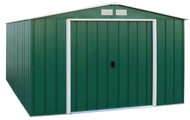 Duramax ECO 10 x 12 (11.68 m2) Metal Garden Storage Shed, Hot-Dipped Galvanized Metal Garden Shed, Tool Storage Shed, Strong Reinforced Roof Structure, Maintenance-Free Metal Shed, Green
