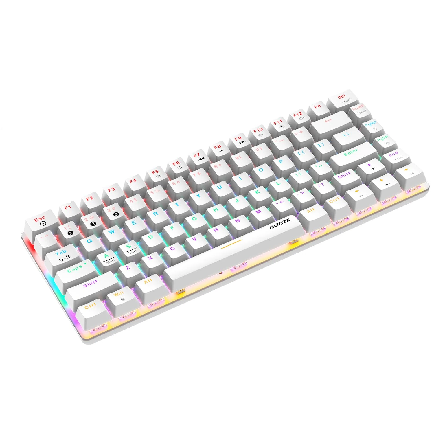 FELiCON AK33 Wireless Gaming Keyboard, 80% Mechanical Keyboard with Blue Click Switch, Rechargeable Bluetooth 5.0 and Type C Wired Two Modes, 18 Rainbow Backlit, QWERTY for PC Mac - White