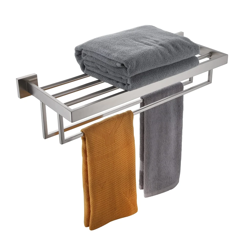 KOKOSIRI Towel Rack 24'' Bathroom Towel Shelves with Double Towel Bars SUS304 Stainless Steel Wall Mounted, Brushed Nickel, B6003BR