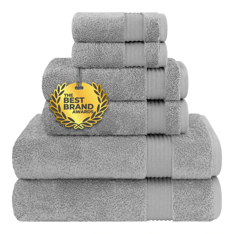 Hotel & Spa Quality, Absorbent & Soft Decorative Kitchen & Bathroom Sets, Turkish Cotton 6 Piece Towel Set, Includes 2 Bath Towels, 2 Hand Towels, 2 Washcloths - Light Grey