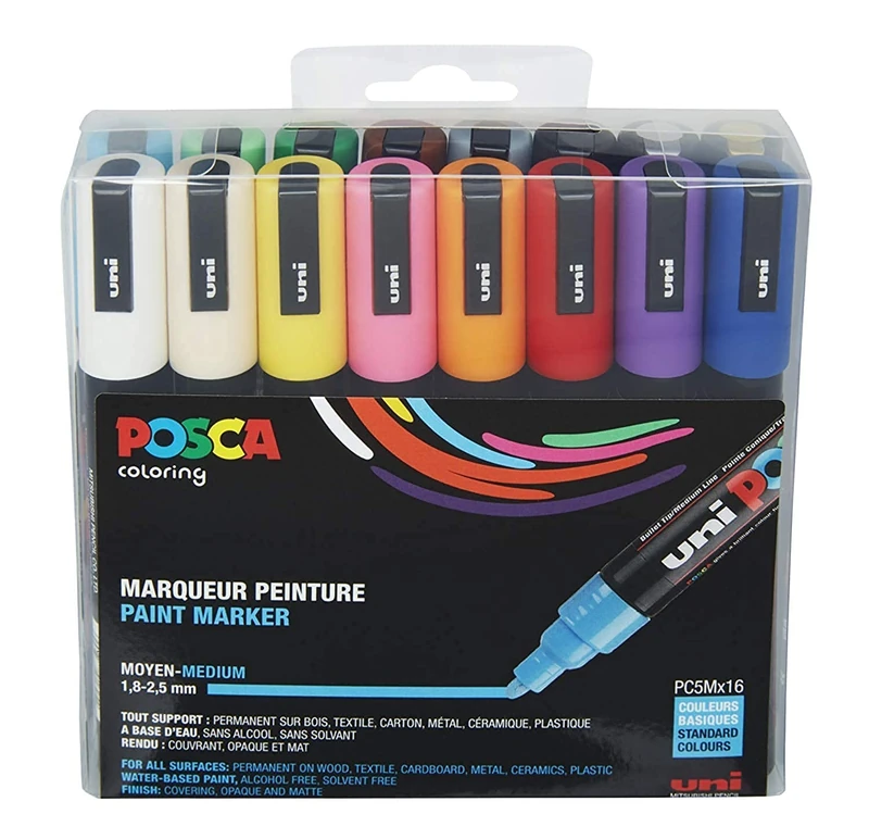 Uni-Ball Posca Basic Colours PC5M Line 1.8-2.5 mm - 16 Colours Set