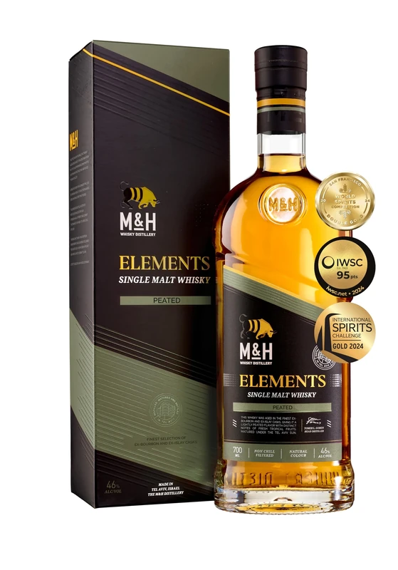 M&H Distillery | Milk & Honey Elements Range Peated Cask | Premium Israeli Single Malt Whisky 46% vol, 70cl Gift Box