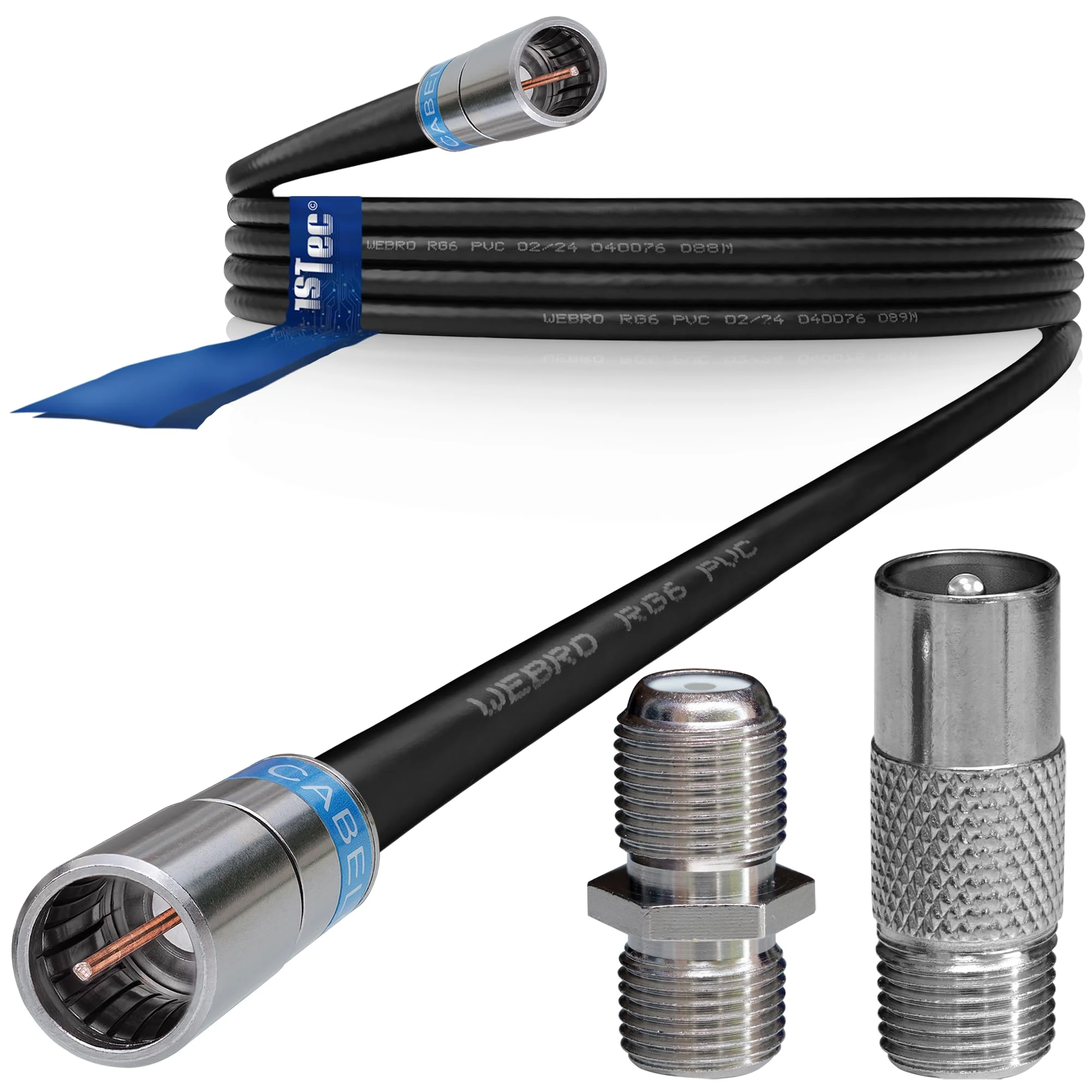 1STec 3m Black Virgin Media Quick Fit Male Push On or Over Female F-connector Technetix Isolator IEC Webro Extension Cable for V6 TIVO Set Top Box VIVID Fibre Super Hub Broadband Modems to 3 Metre