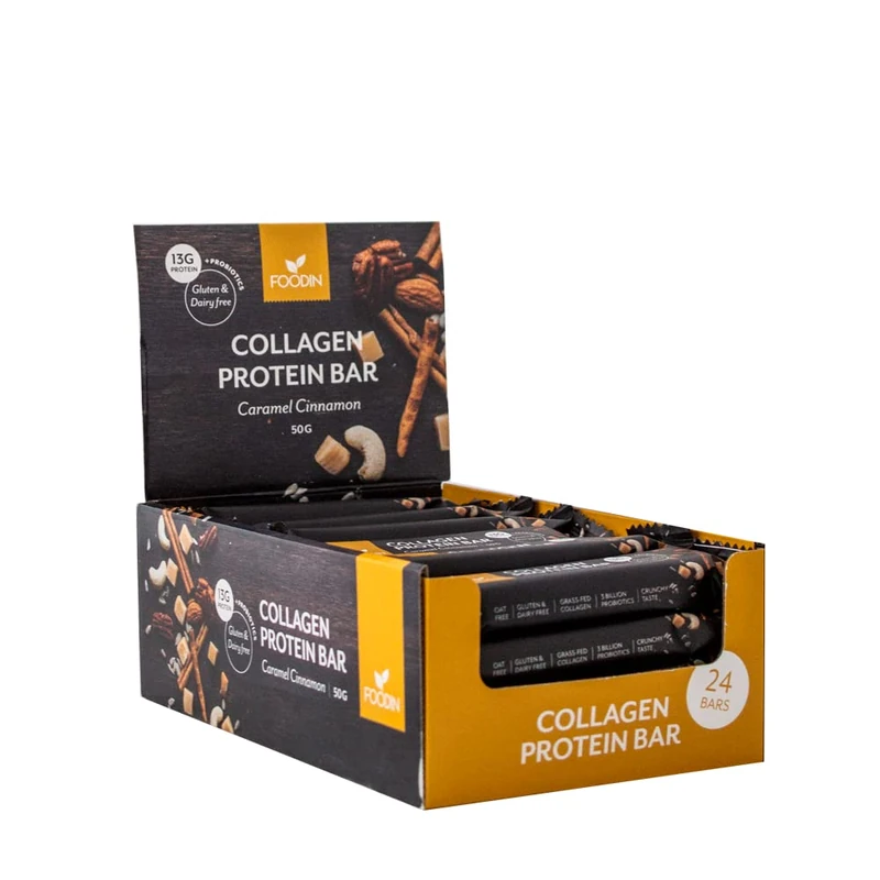 Foodin Caramel Cinnamon Collagen Protein Bar – 50 g (12-Bar Pack) | High-Protein, No Added Sugar, Gluten-Free, Paleo & Fitness-Friendly Snack
