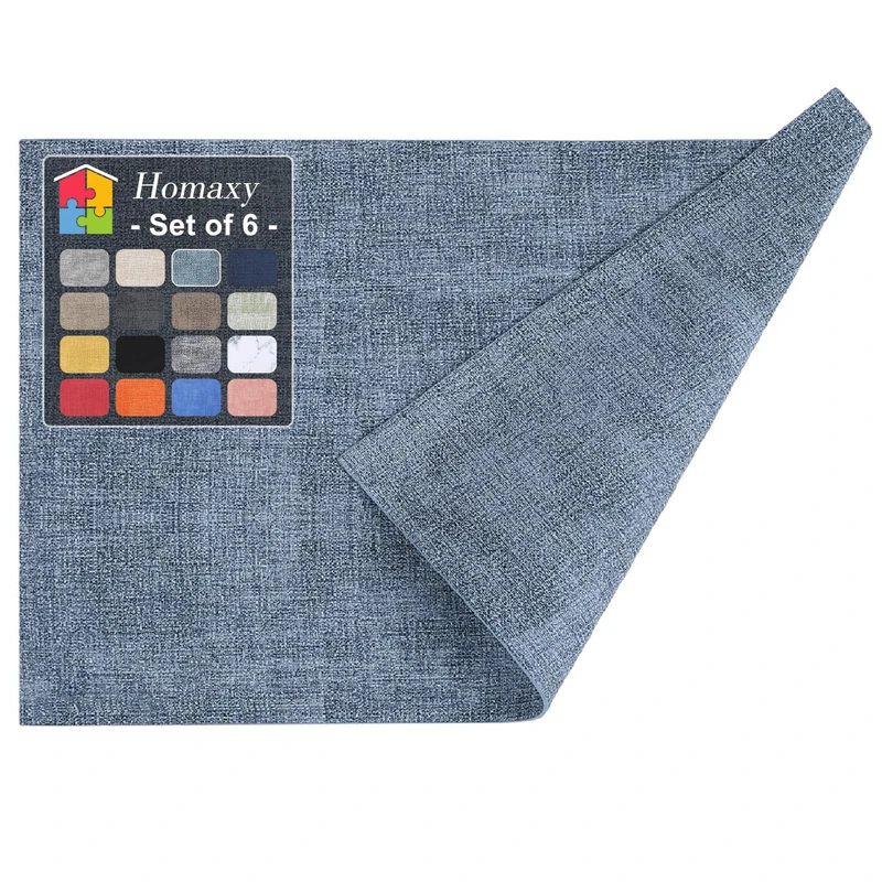 Homaxy Faux Leather Heat Resistant Placemats for Dining Table Set of 6, Waterproof Wipeable Washable PU Table Mats, Easy to Clean Anti-Slip Place Mats, 11.8" x 17", Blue - Image 1
