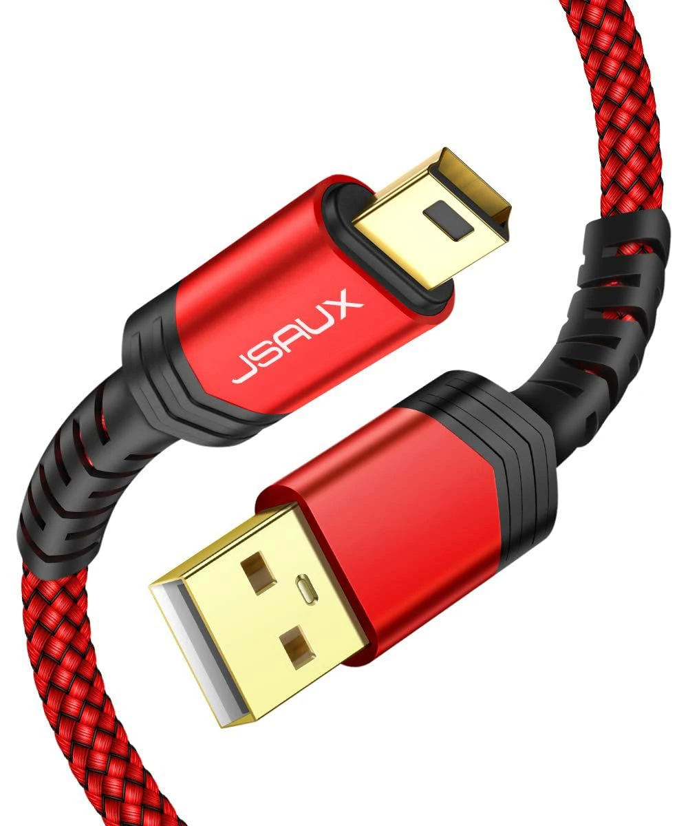 JSAUX Mini USB Cable 3M USB 2.0 Type A to Mini B Charging Cable Compatible with PS3 Controller, Garmin GPS, Blue Yeti,Hero 3/4, Dash Cam, Nikon, Canon, Sat Nav, Camera, Red