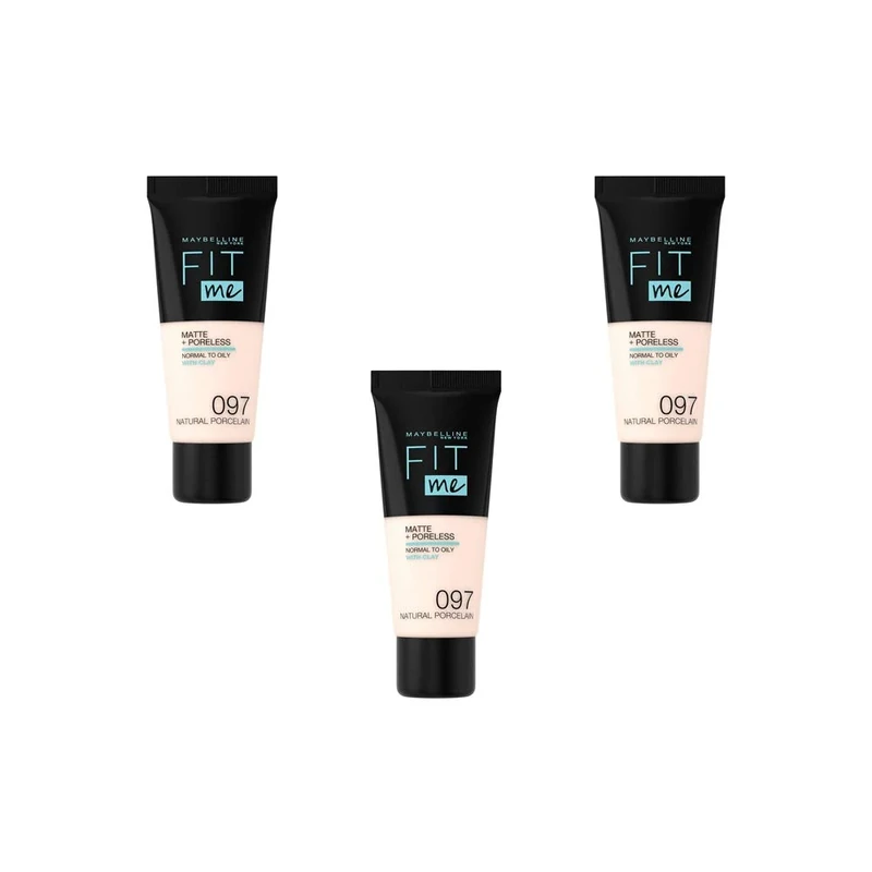Maybelline New York Fit Me Matte & Poreless Foundation - 97 Natural Porcelain, Pack of 3 (3 x 30ml)