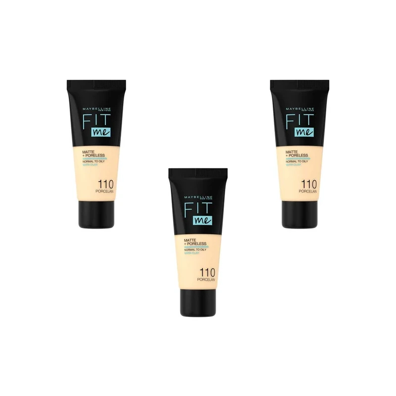 Maybelline New York Make-Up, Fit Me. Matte + Poreless Make-Up No. 110 Porcelain, Mattifying and Pore Refining, All Skin Types, 30 ml