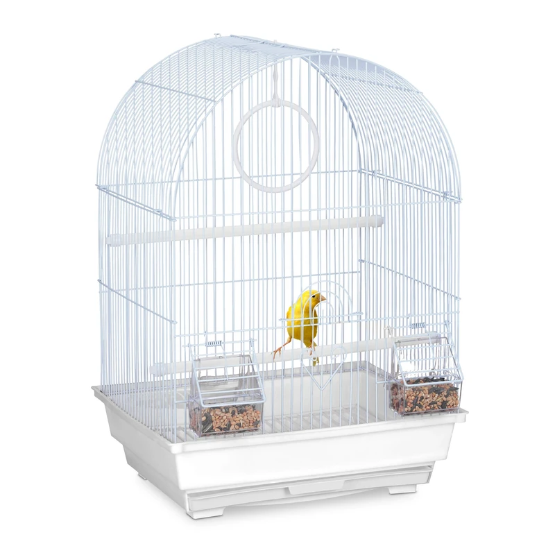 Relaxdays Bird Cage, Birdcage, Perches, Swing, Feeders, H x W x D 49.5 x 34.5 x 31 cm, White