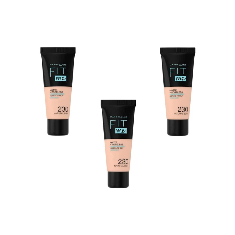 Maybelline Fit Me Matte & Poreless Foundation 230 Natural Buff - 3 Pack
