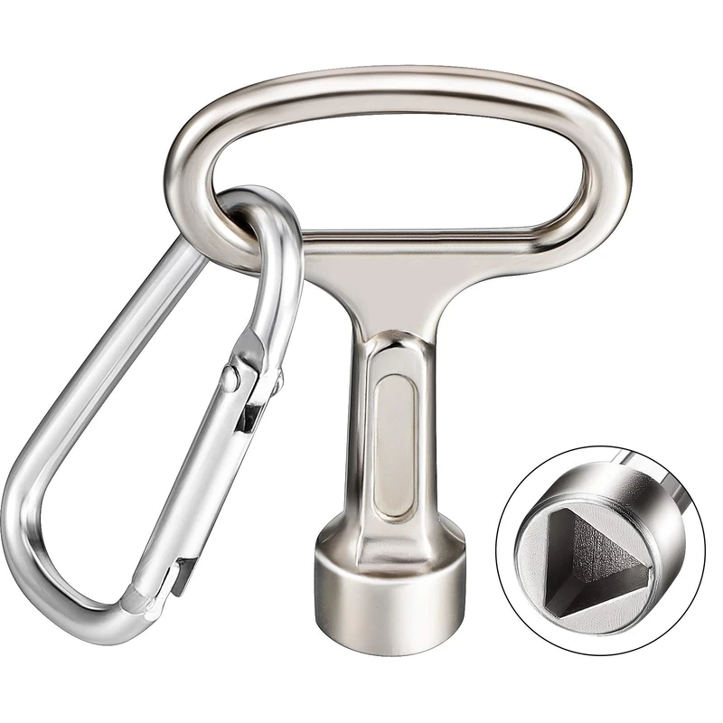 Hotop Metal Triangular Key Meter Box Key Silver Triangle Socket Spanner Key with a Keychain for Gas Water Electric Meter Box Cabinet