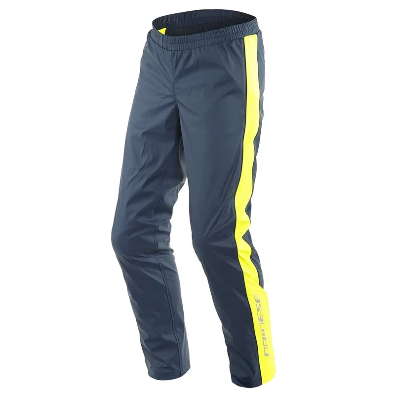 Dainese Storm 2 Unisex Pants, Motorbike Rainproof Trousers, for Men and Women, Black-Iris/Fluo-Yellow, M