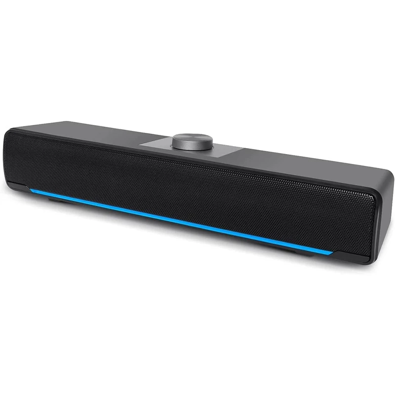 HEANTTV USB Soundbar with Blue LED - Minimalist Stereo PC Speakers