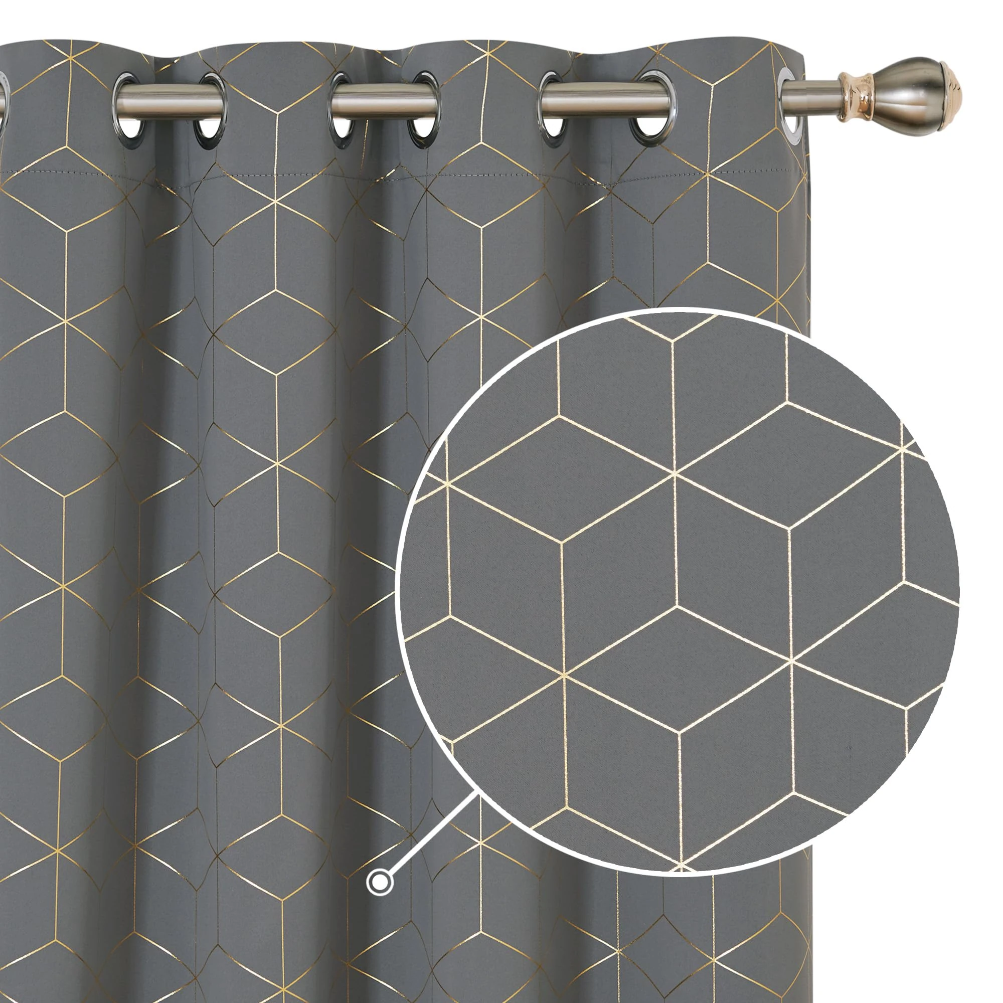 Deconovo Eyelet Curtains, Gold Diamond Printed Blackout Curtains 52 x84 Inch(Width x Length), Thermal Insulated Curtains for Door, Light Grey, One Pair