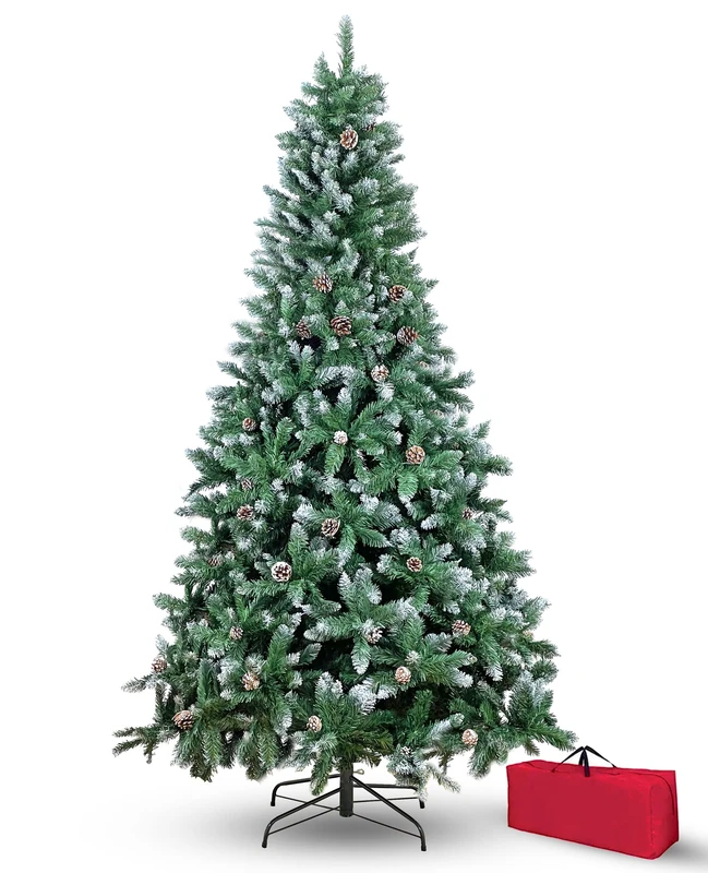 Brigros Artificial Christmas Tree, 1278 Branches, Pockets, Realistic Hooks, Easy Assembly, PVC, Metal Base, Fire Retardant (210 cm, Snow)