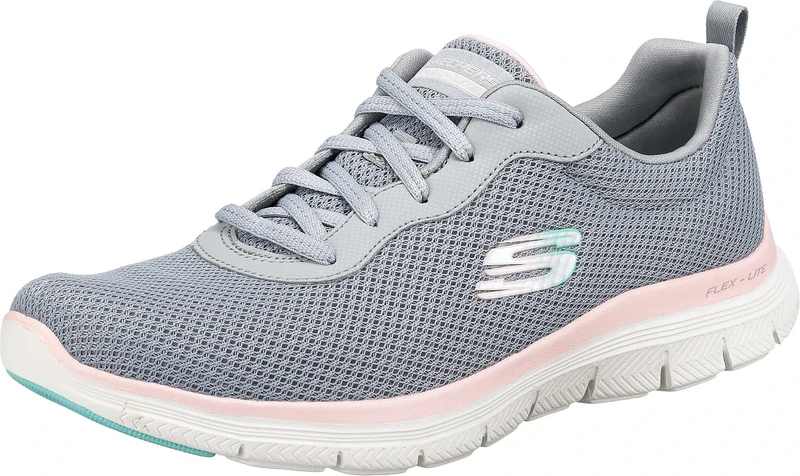 Skechers Women's Flex Appeal 4.0 Brilliant View Sneaker, Gray Mesh Light Pink Trim, 5.5 UK