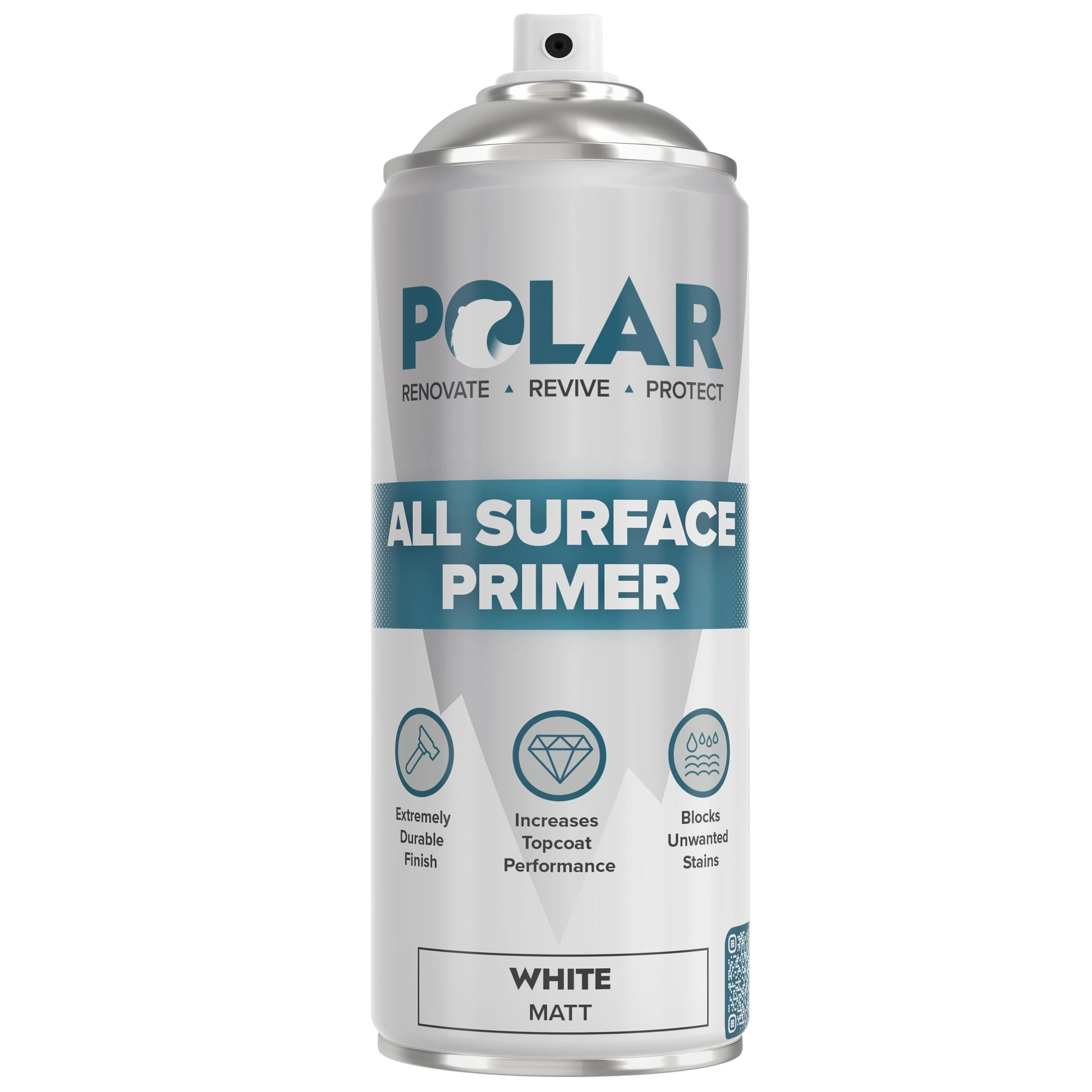 Polar Matt White Primer Spray Paint - 400ml | High-Build Filler Primer Paint for Wood, Metal, Plastic, Ceramics, Tiles & Painted Surfaces | Spray Primer for Long Lasting Protection & Quick Drying