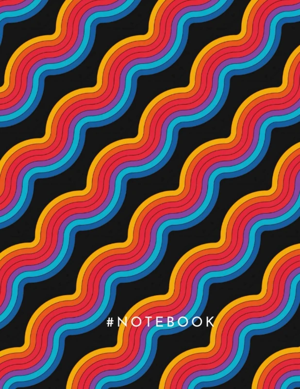 #NOTEBOOK: Curvy Waves Retro Vintage-Rainbow Composition - Large 8.5 x 11 Inches - Lined - Ruled College 110 Pages