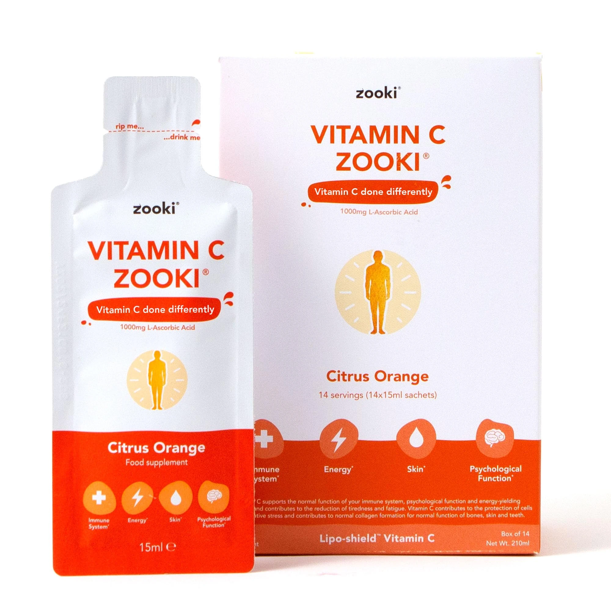 Zooki Liposomal Vitamin C 1000mg Liquid – 4X Higher Absorption – Great Taste, Sugar Free, Vegan – Alternative to High Strength Vitamin C Tablets – Immune System – Energy (Citrus Orange, 14 Servings)