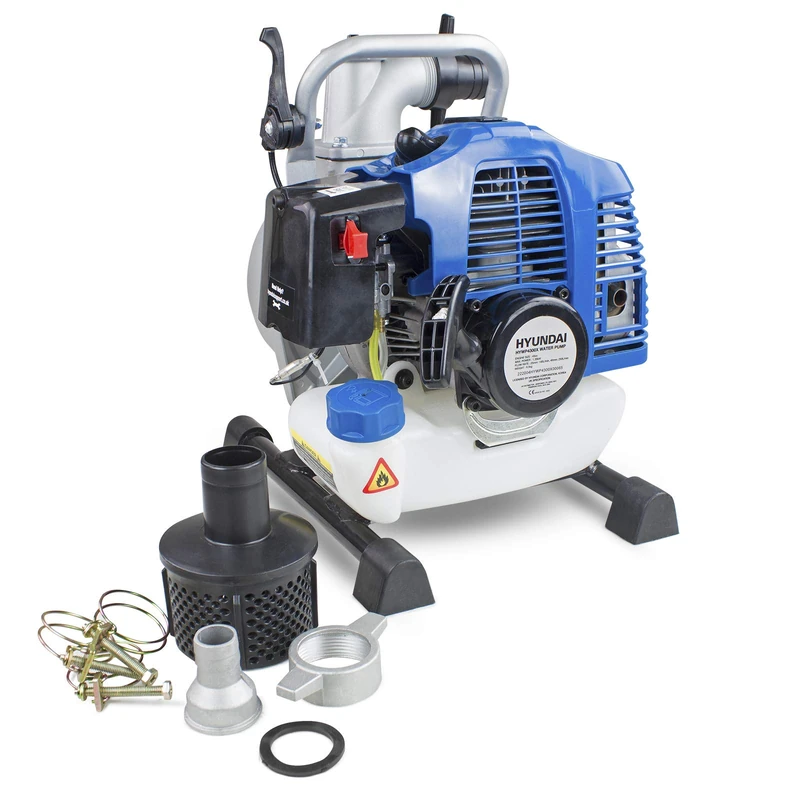 Hyundai Lightweight Petrol Clean Water Pump – 43cc 2-Stroke Engine, 250L/Min Flow Rate, 35m Head, Portable with Suction Strainer & 3 Year Warranty