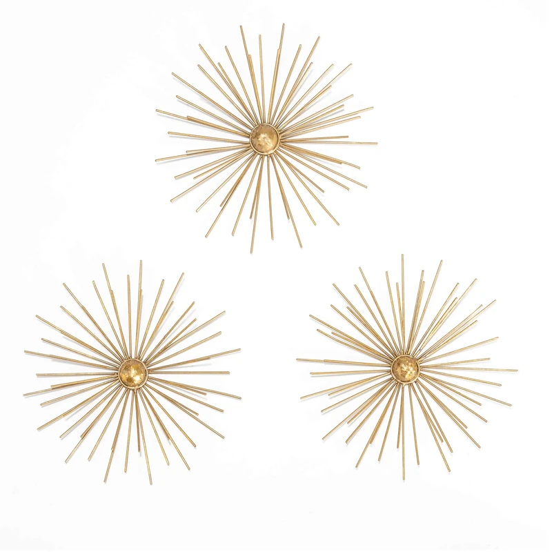 Fetco Habitat WA3716W Cabers Gold Starbursts Metal Wall Art, Metallic, Living Room, 27.00" x 9.50" - Image 1