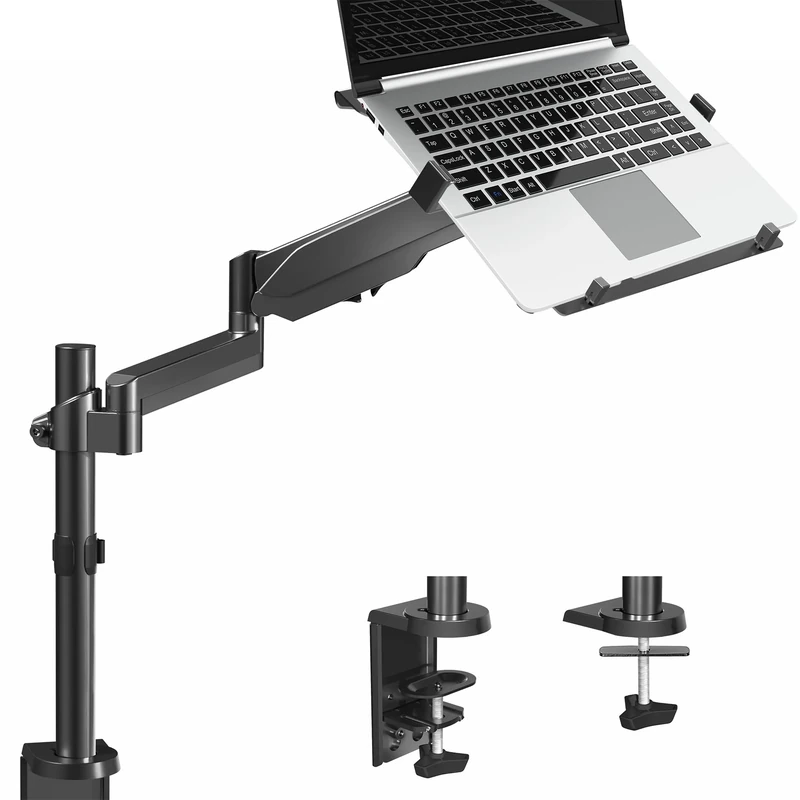 VIVO Universal Adjustable 10 to 15.6 inch Laptop Holder Desk Mount, Single Pneumatic Arm VESA Notebook Stand with C-clamp and Grommet Options, Black, STAND-V101L