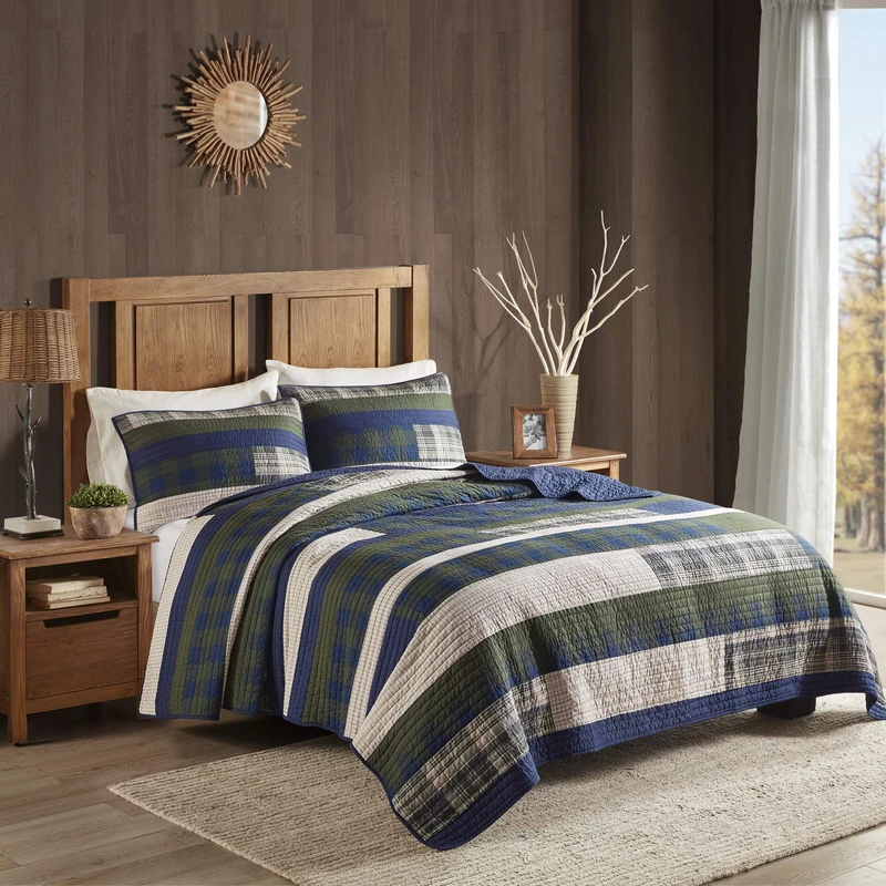 WOOLRICH All Season, Breathable Coverlet Bedspread Bedding Set, Matching Shams, Spruce Hill, Green, King/Cal King(110"x96")