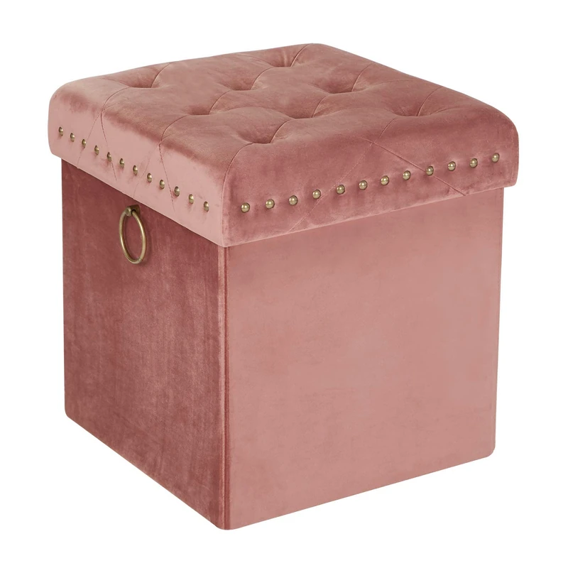 Inspire Me! Home Décor Anastasia Ottoman with Lux Metal Studs and Functional Handle Detailing, Classy Rosewood Soft Velvet, 40 x 40 x 43 cm, Gorgeous Tufted Design, Comfortable Seating, Hidden Storage