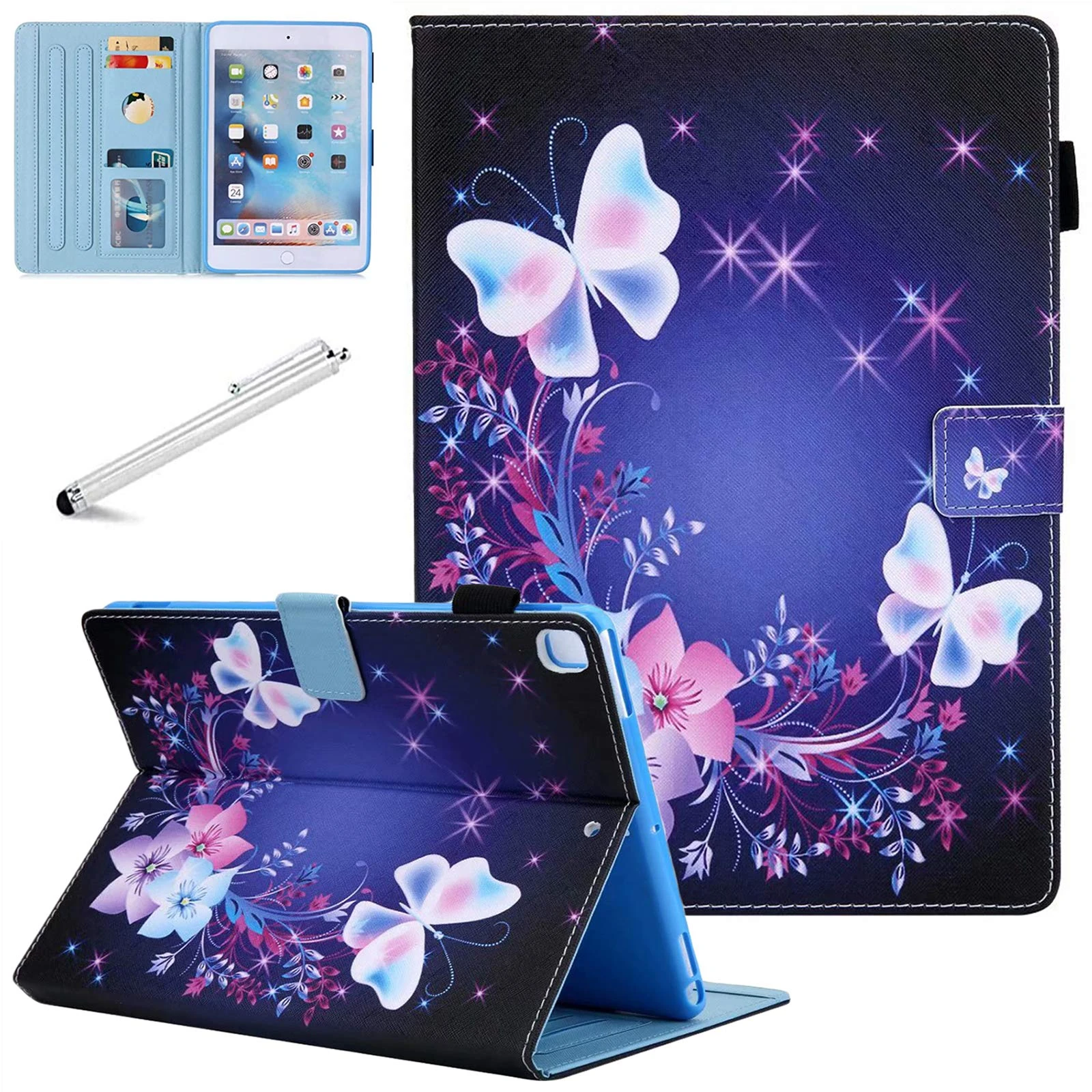 Fancity for iPad 9th Gen Case, 10.2 Inch PU Leather Case with Pen Holder, Card Slot Smart Wake Sleep Stand Cover, Fancy Butterfly