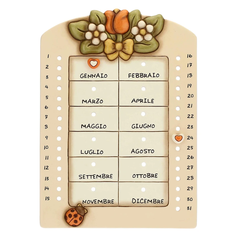 THUN - Perpetual Country Wall Calendar - with Ladybug Lucky Charm - Ceramic - 22 cm h - Linea I Classics