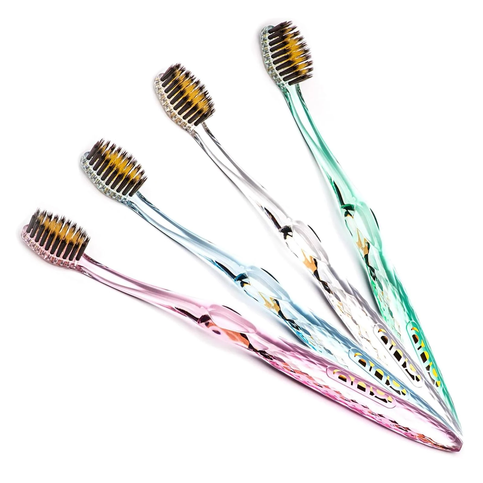 Nano-b Manual Toothbrush Set for Adults with Sensitive Gums, Gold & Charcoal Soft/Medium Bristles, Travel Cases, Blue, Pink, Green, Crystal, 4-Pack