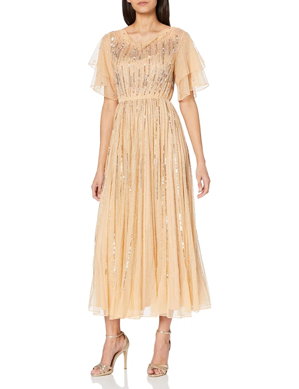 Amelia Rose Women's Embellished Midi Dress Bridesmaid, Light Blush, 12 - Image 1