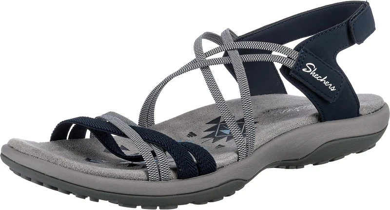 Skechers Women's Reggae Slim Takes Two Flat Sandal, Navy, 3 UK