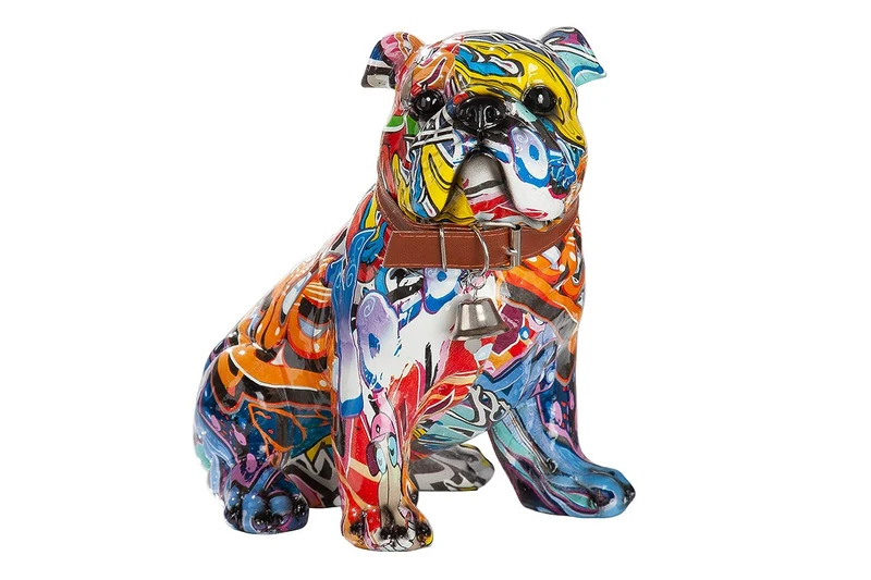 Modern Sculpture Decorative Figurine Pug Dog Pop Art Made of Artificial Stone Multicoloured 22 x 23 cm