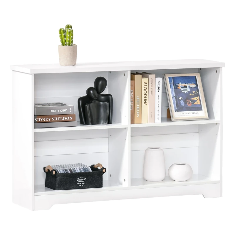 HOMCOM Wooden Cube Bookcase 2 Tier Open Storage 118 x 29 x 76cm White