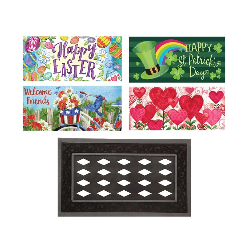 Evergreen Sassafras Bundle - Set of 5 Holidays Interchangeable Entrance Doormats | Indoor and Outdoor |22-in x 10-in doormats and 28-in x 16-in Tray | Non-Slip Backing | Low Profile | Home Décor - Image 1