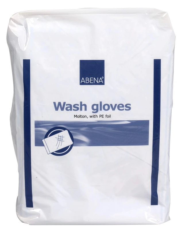 ABENA Single Use Wash Gloves, Pack of 50 (White) - 23 x 16 cm (PE Inside)