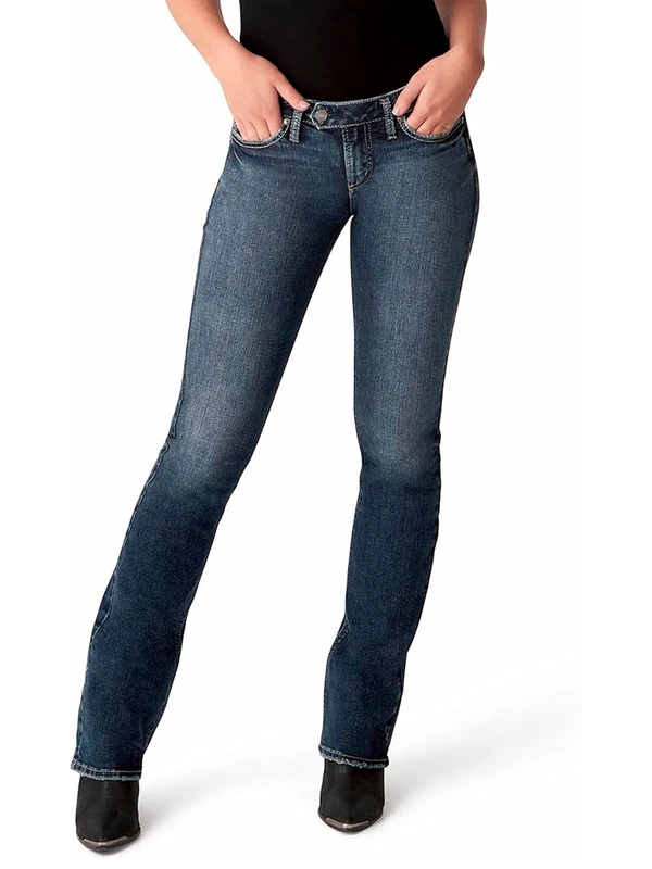 Silver Jeans Co. Women's Tuesday Low Rise Slim Bootcut Jeans, Dark Wash Egx357, 32W x 31L