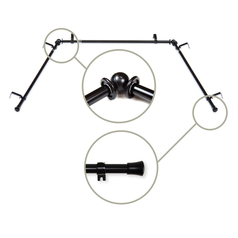 Rod Desyne 5/8 inch Bay Curtain Rod, 20-36 inch, 38-72 inch, Black